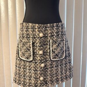 Chic Tweed Skirt with Pearl Accents